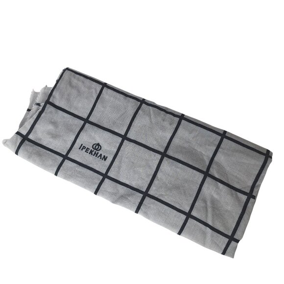 IPEKHAN 100% Cotton Turkish Shawl Wrap Fashion Scarf Gray Black Checkered - Picture 2 of 6